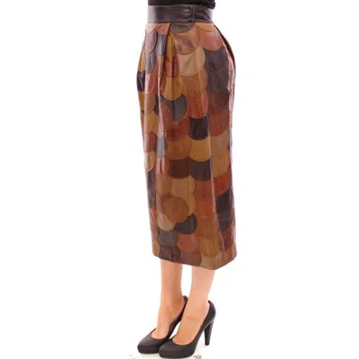Dolce & Gabbana Brown Patchwork Leather Straight Skirt In Brown