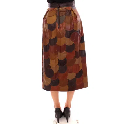 Dolce & Gabbana Brown Patchwork Leather Straight Skirt In Brown