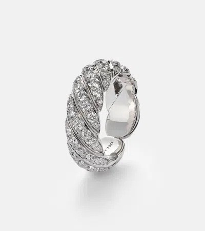 David Yurman Sculpted Cable 18kt White Gold Ring With Diamonds In Silver