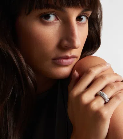 David Yurman Sculpted Cable 18kt White Gold Ring With Diamonds In Silver