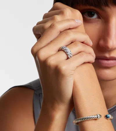 David Yurman Sculpted Cable 18kt White Gold Ring With Diamonds In Silver