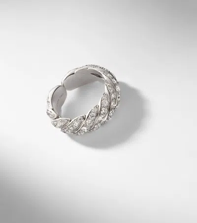 David Yurman Sculpted Cable 18kt White Gold Ring With Diamonds In Silver