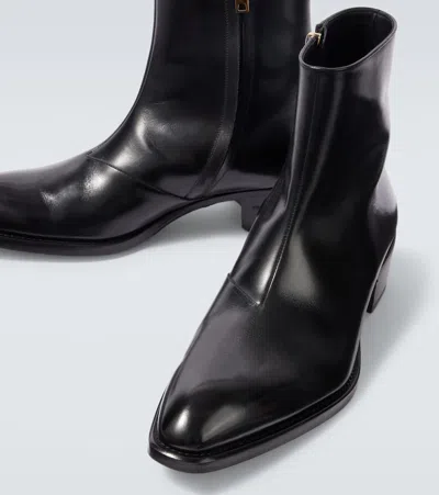Tom Ford Black Burnished Leather Vincent Boots In Black