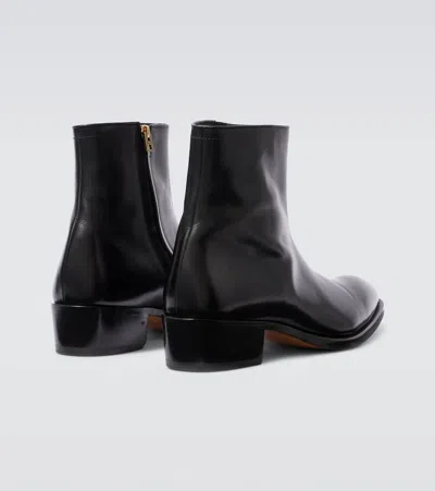 Tom Ford Black Burnished Leather Vincent Boots In Black