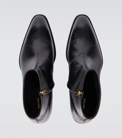 Tom Ford Black Burnished Leather Vincent Boots In Black