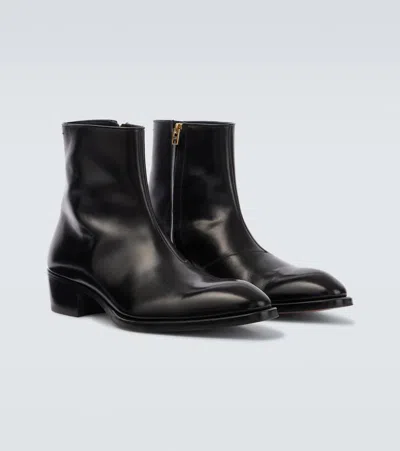Tom Ford Black Burnished Leather Vincent Boots In Black