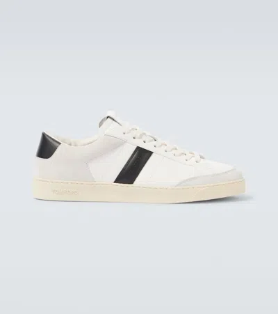 Tom Ford Panelled Suede And Grained Leather Sneakers In White