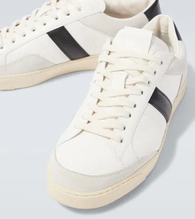 Tom Ford Panelled Suede And Grained Leather Sneakers In White