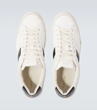 Tom Ford Panelled Suede And Grained Leather Sneakers In White