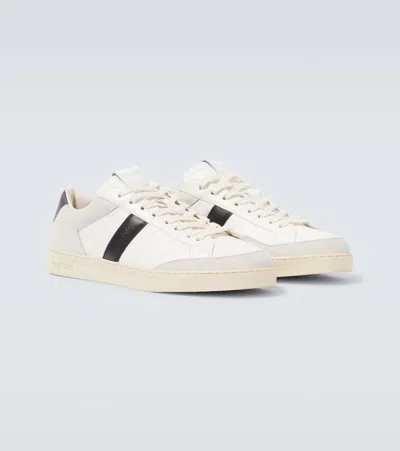 Tom Ford Panelled Suede And Grained Leather Sneakers In White