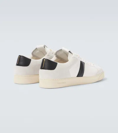 Tom Ford Panelled Suede And Grained Leather Sneakers In White