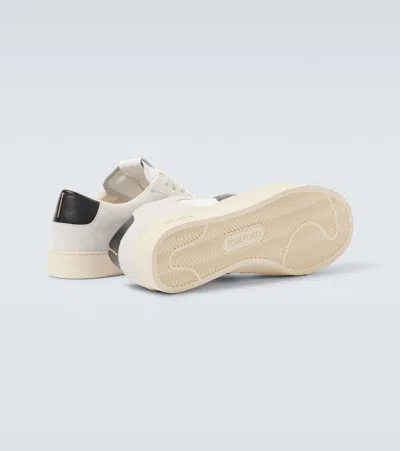 Tom Ford Panelled Suede And Grained Leather Sneakers In White