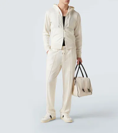 Tom Ford Panelled Suede And Grained Leather Sneakers In White