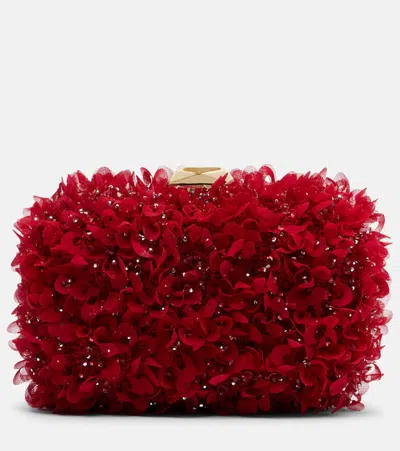 Jimmy Choo Cloud Embellished Satin Clutch In Red