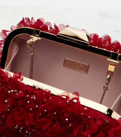 Jimmy Choo Cloud Embellished Satin Clutch In Red