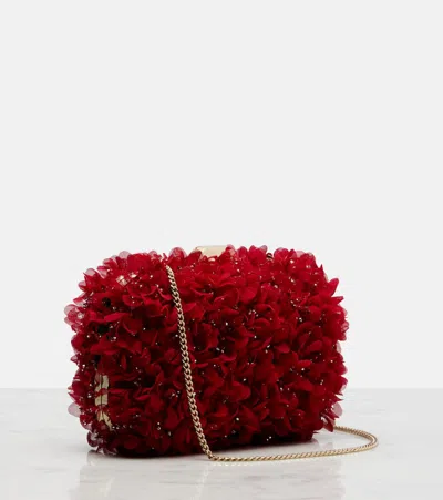 Jimmy Choo Cloud Embellished Satin Clutch In Red