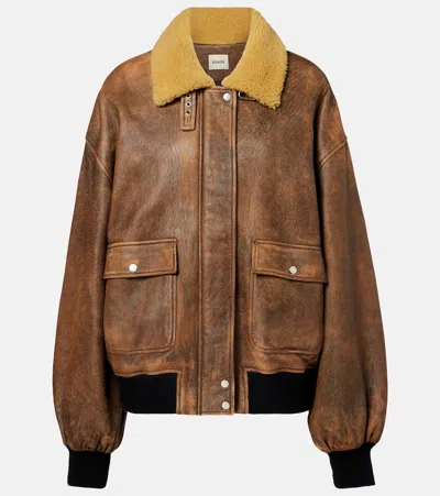 Khaite Sandor Shearling-trimmed Leather Jacket In Brown