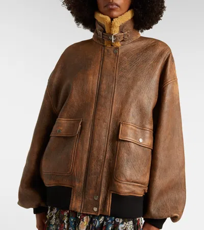 Khaite Sandor Shearling-trimmed Leather Jacket In Brown