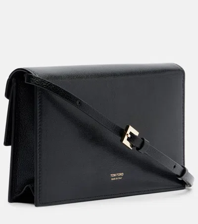 Tom Ford T Mini Leather Crossbody Bag In Black