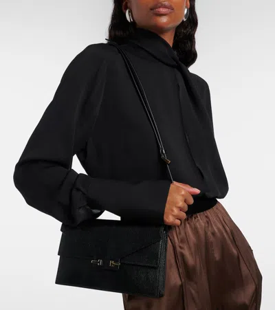 Tom Ford T Mini Leather Crossbody Bag In Black