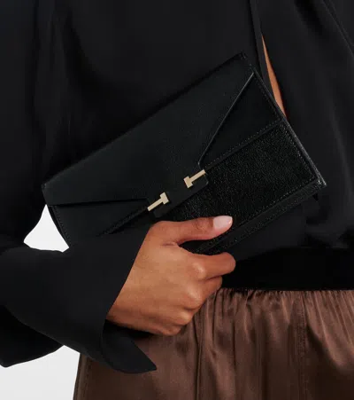 Tom Ford T Mini Leather Crossbody Bag In Black