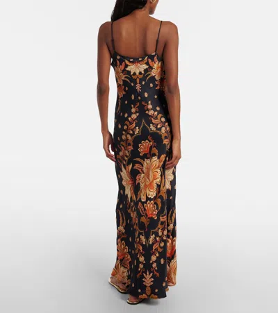 Farm Rio Black Majestic Garden Lenzing Ecovero Viscose Slip Maxi Dress In Multi