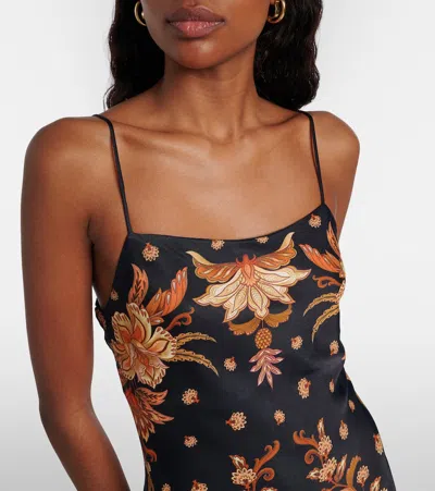 Farm Rio Black Majestic Garden Lenzing Ecovero Viscose Slip Maxi Dress In Multi