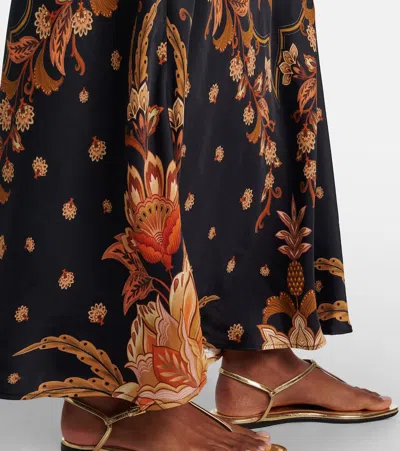 Farm Rio Black Majestic Garden Lenzing Ecovero Viscose Slip Maxi Dress In Multi