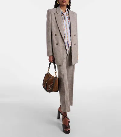 Etro Checked Wool-blend Flared Pants In Brown