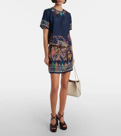 Etro Women Blue Paisley-print Habotai Silk Tunic Short Dress In Multi