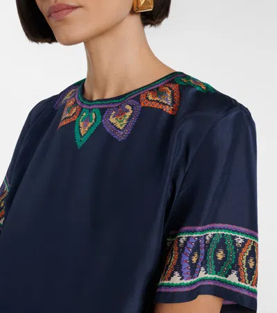Etro Women Blue Paisley-print Habotai Silk Tunic Short Dress In Multi