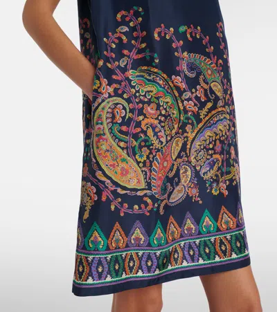 Etro Women Blue Paisley-print Habotai Silk Tunic Short Dress In Multi