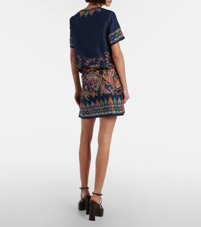 Etro Women Blue Paisley-print Habotai Silk Tunic Short Dress In Multi