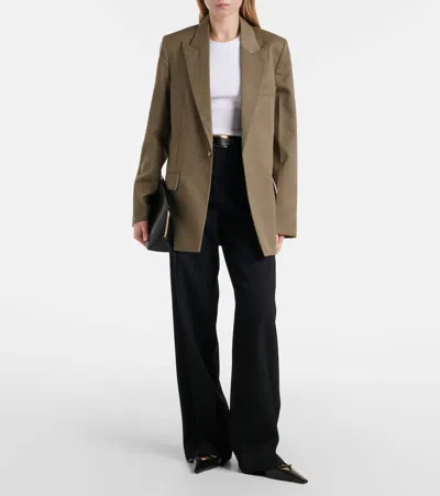 Victoria Beckham Belted Wool-blend Blazer In Brown