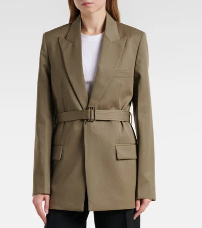 Victoria Beckham Belted Wool-blend Blazer In Brown