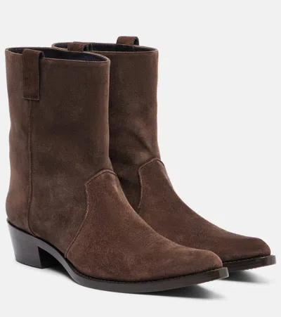 Khaite Brown Calf Leather Bos Taurus Ankle Boots In Brown