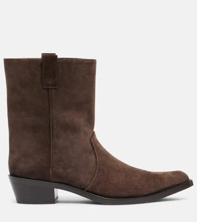 Khaite Brown Calf Leather Bos Taurus Ankle Boots In Brown