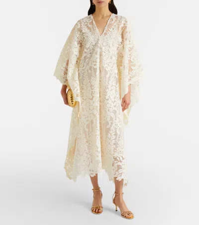 Oscar De La Renta Guipure Lace Kaftan In Neutral