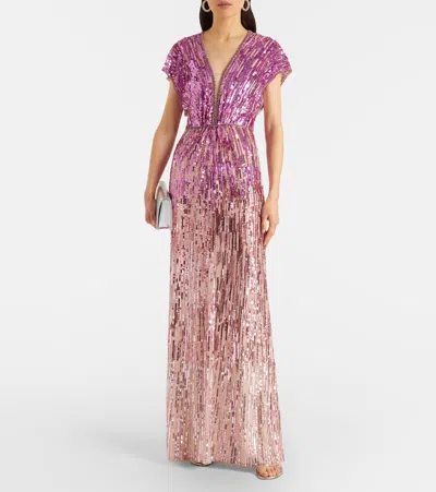 Jenny Packham Dusk Sequined Gown In Multi