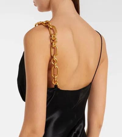 Balmain Chain-detail Draped Satin Gown In Black