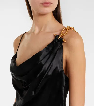 Balmain Chain-detail Draped Satin Gown In Black