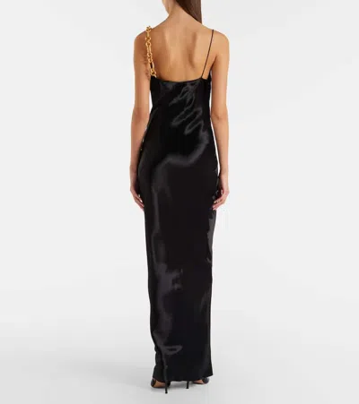 Balmain Chain-detail Draped Satin Gown In Black