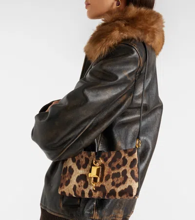 Dolce & Gabbana Lock Leopard-print Canvas Shoulder Bag In Multi