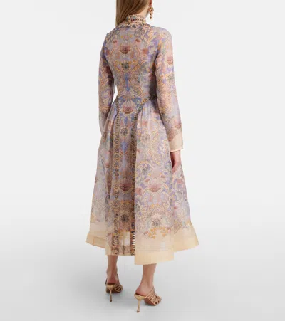 Zimmermann Rebellion Linen And Silk Midi Dress In Multi