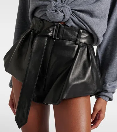 Magda Butrym Belted High-rise Leather Micro Shorts In Black