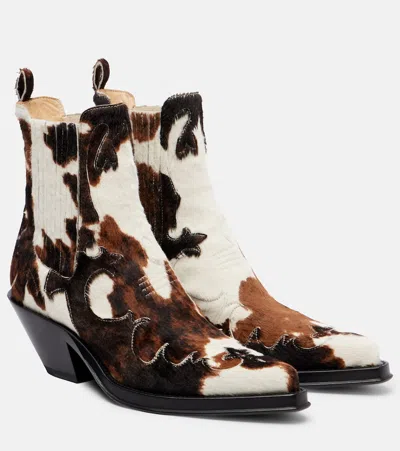 Gabriela Hearst Cassidy Cowboy Ankle Boot In Ivory Cognac Multi Pony Hair In Animal Print
