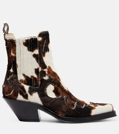 Gabriela Hearst Cassidy Cowboy Ankle Boot In Ivory Cognac Multi Pony Hair In Animal Print
