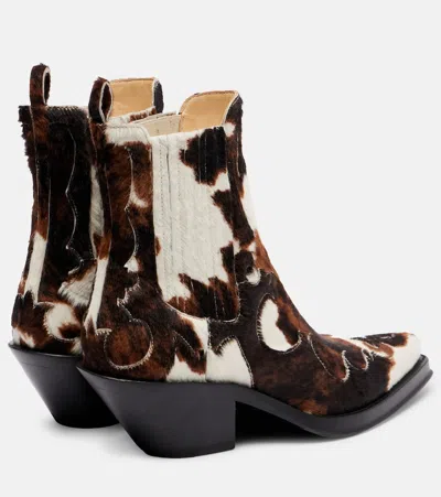 Gabriela Hearst Cassidy Cowboy Ankle Boot In Ivory Cognac Multi Pony Hair In Animal Print