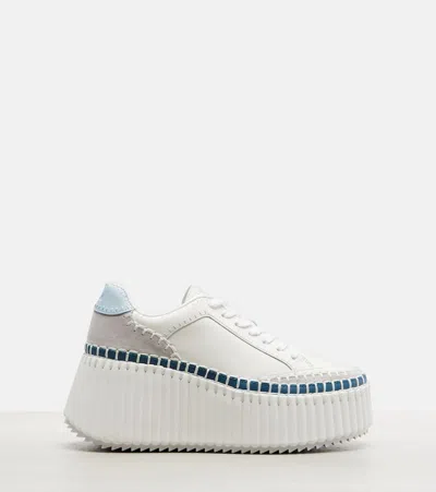 Chloé Nama Leather Platform Sneakers In Blue