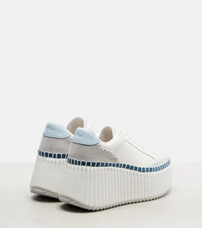 Chloé Nama Leather Platform Sneakers In Blue